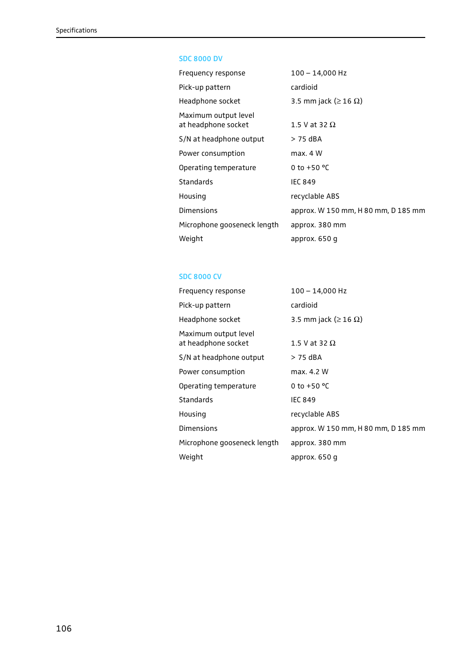 Sdc 8000 dv, Sdc 8000 cv, Sdc 8000 dv sdc 8000 cv | Sennheiser CONFERENCE SYSTEM SDC 8000 User Manual | Page 106 / 116