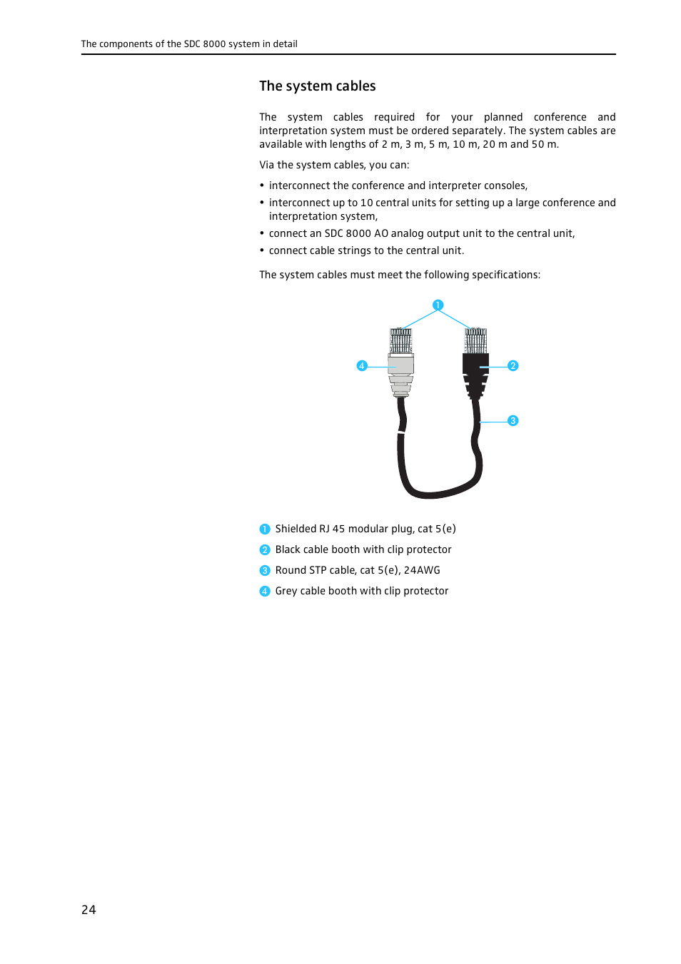 The system cables | Sennheiser CONFERENCE SYSTEM SDC 8000 User Manual | Page 24 / 116