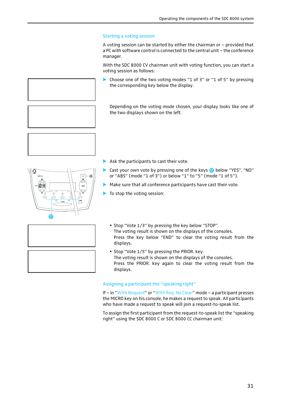 Starting a voting session, Assigning a participant the “speaking right | Sennheiser CONFERENCE SYSTEM SDC 8000 User Manual | Page 31 / 116