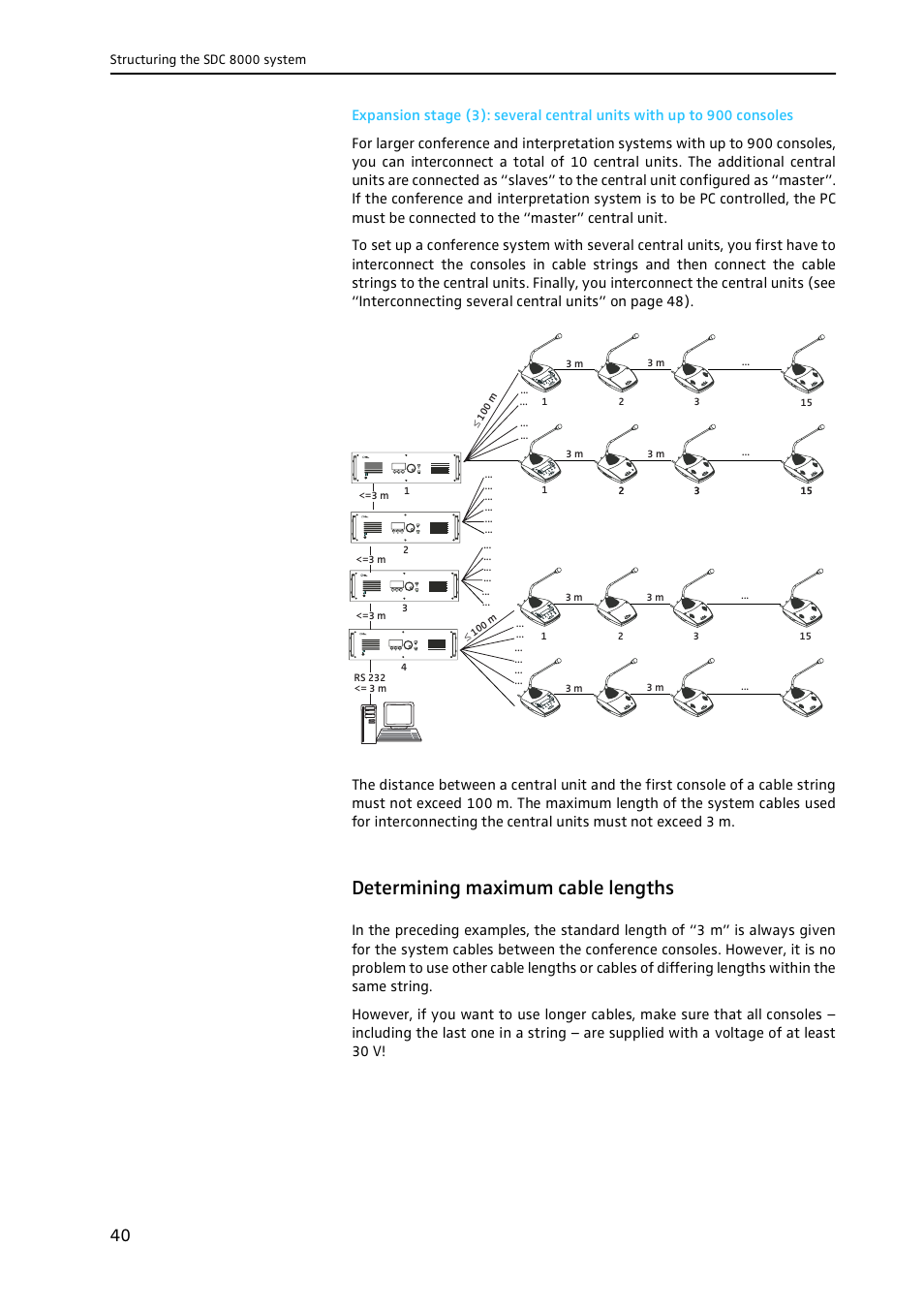 Determining maximum cable lengths | Sennheiser CONFERENCE SYSTEM SDC 8000 User Manual | Page 40 / 116