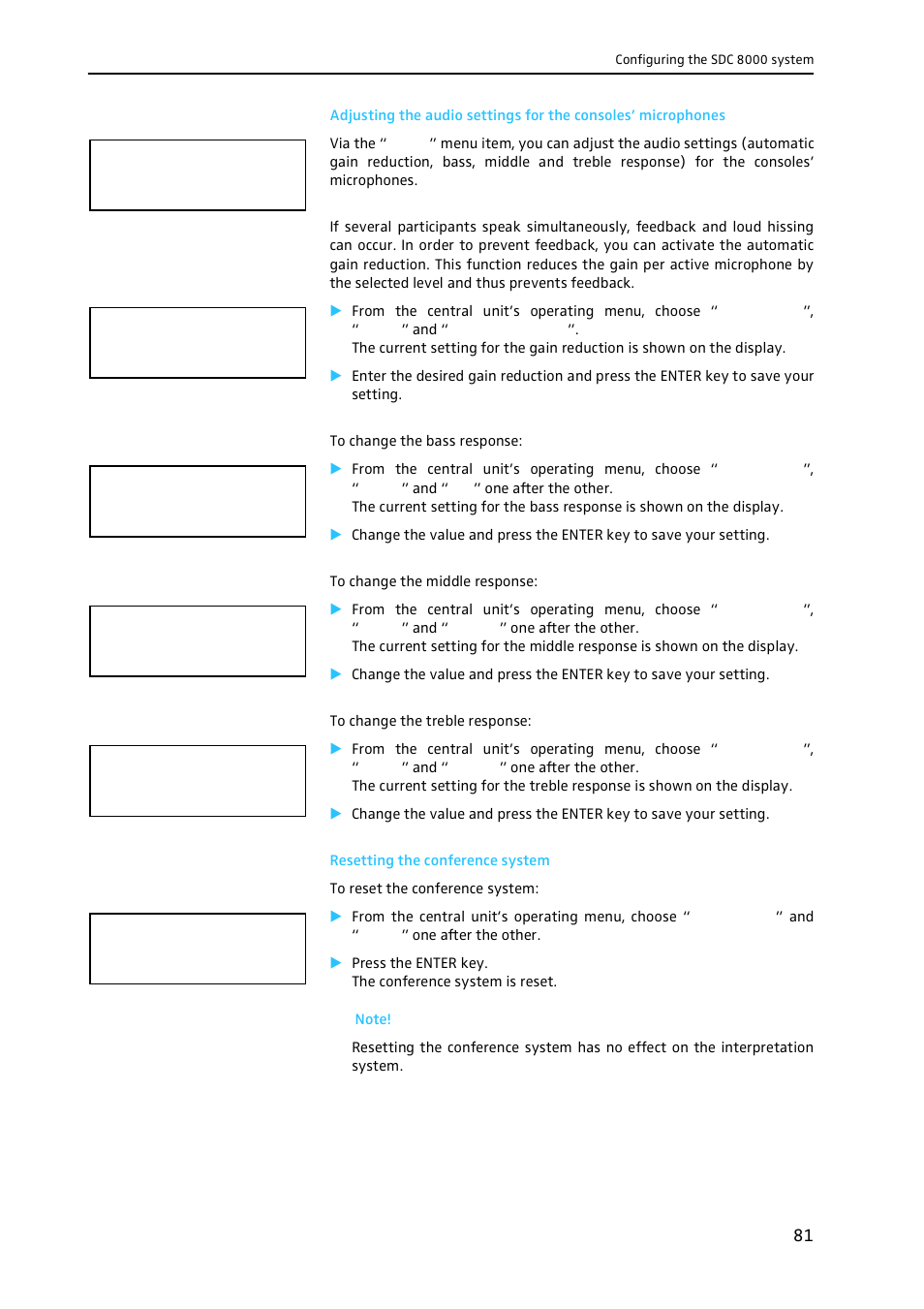 Resetting the conference system | Sennheiser CONFERENCE SYSTEM SDC 8000 User Manual | Page 81 / 116