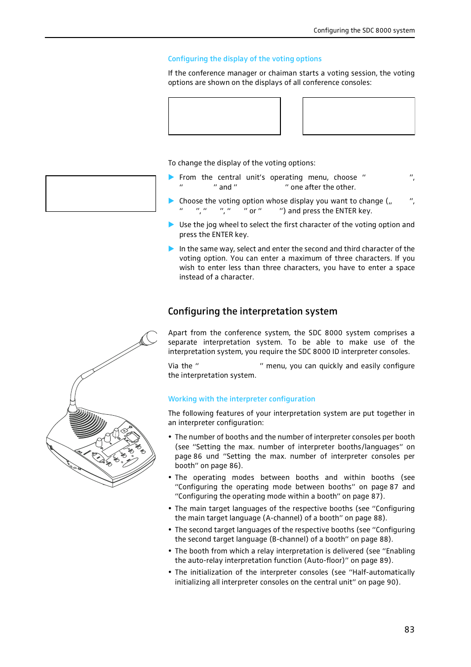 Configuring the display of the voting options, Configuring the interpretation system, Working with the interpreter configuration | Sennheiser CONFERENCE SYSTEM SDC 8000 User Manual | Page 83 / 116