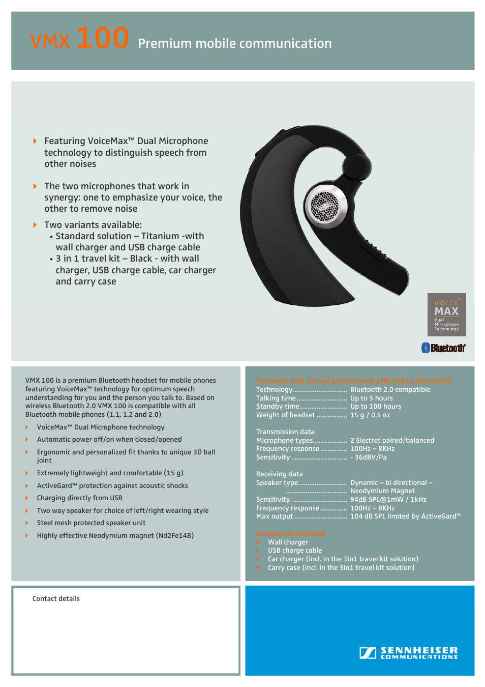 Sennheiser VMX 100 User Manual | 1 page