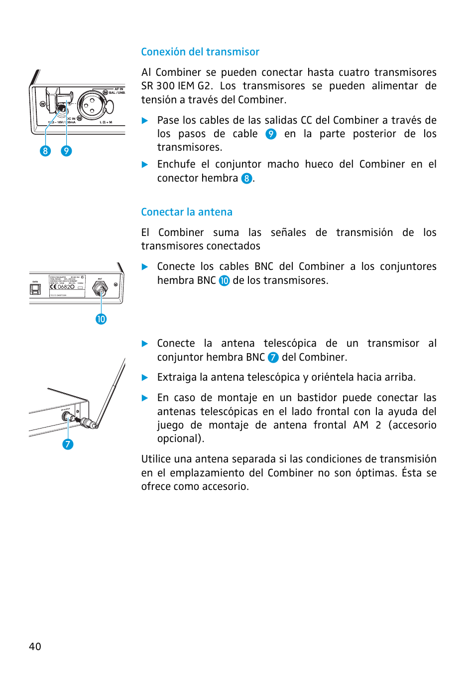 Conexión del transmisor, Conectar la antena | Sennheiser Active Transmitter Combiner 1:4 AC2 User Manual | Page 28 / 34