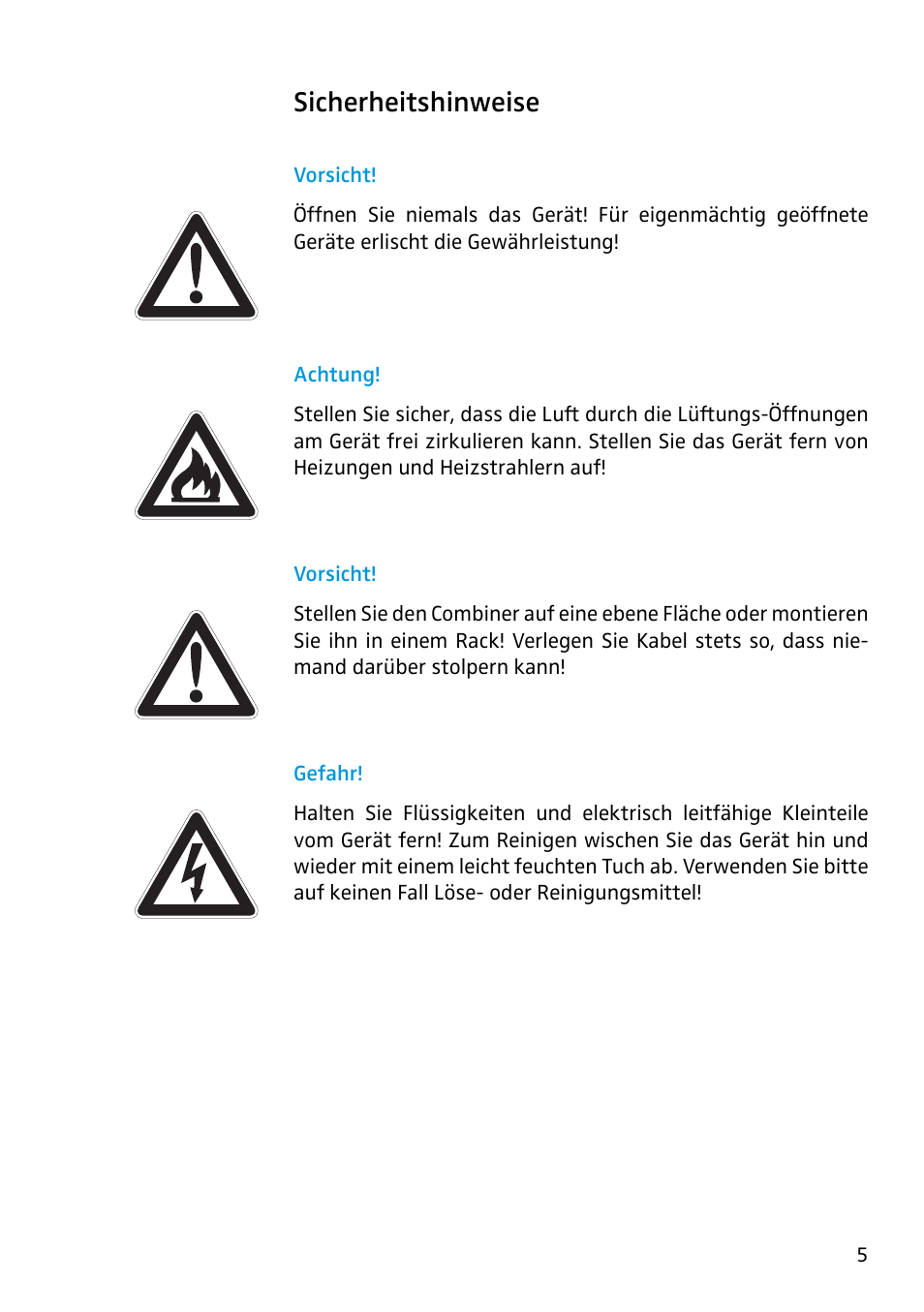 Sicherheitshinweise, Vorsicht, Achtung | Gefahr | Sennheiser Active Transmitter Combiner 1:4 AC2 User Manual | Page 3 / 34