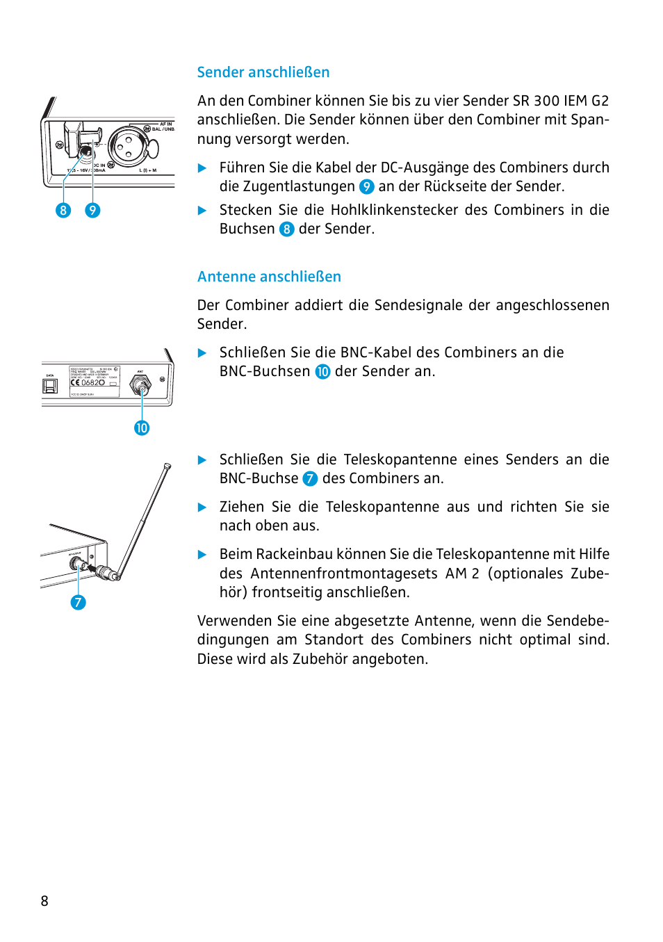 Sender anschließen, Antenne anschließen | Sennheiser Active Transmitter Combiner 1:4 AC2 User Manual | Page 6 / 34