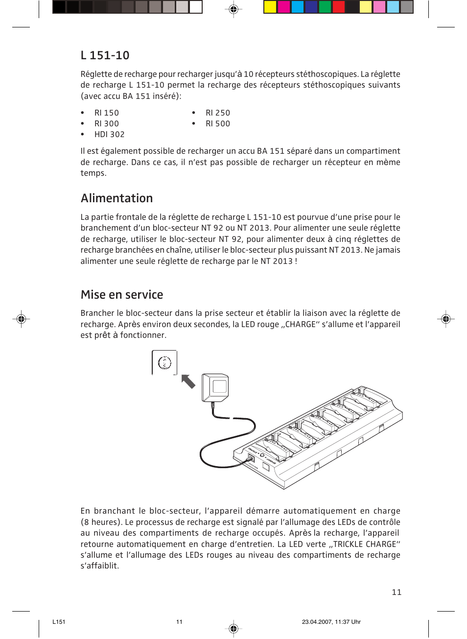 Notice d'emploi, Alimentation, Mise en service | Sennheiser L151-10 User Manual | Page 11 / 28
