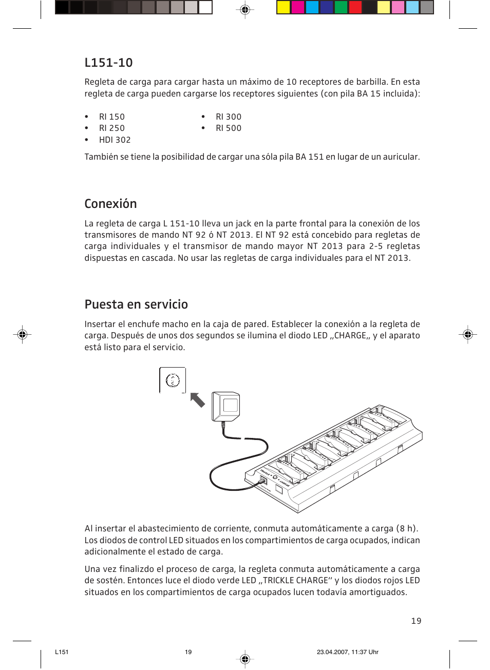 Instrucciones de uso, Conexión, Puesta en servicio | Sennheiser L151-10 User Manual | Page 19 / 28