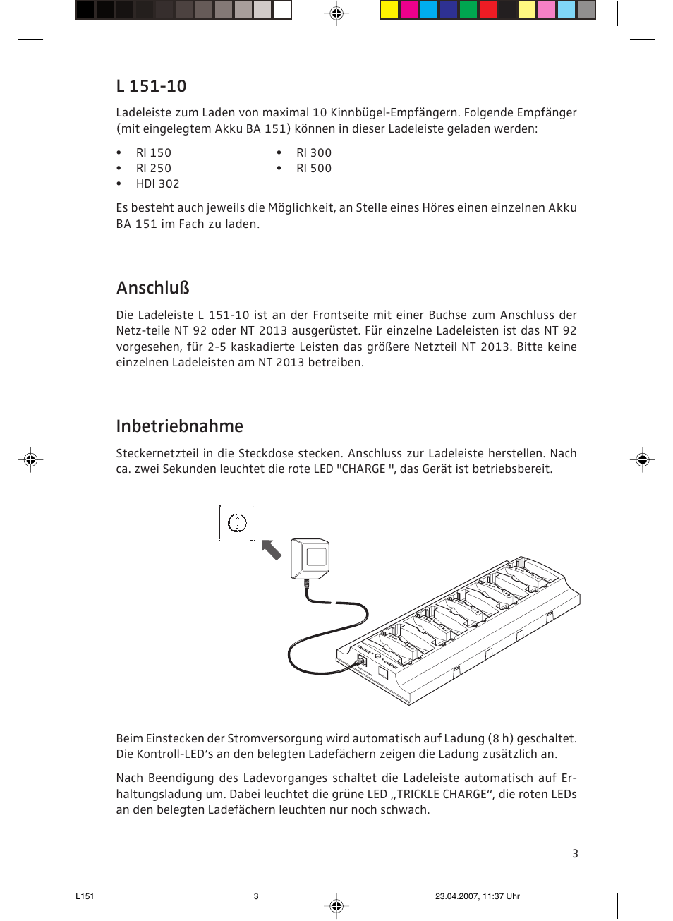 Bedienungsanleitung, Anschluß, Inbetriebnahme | Sennheiser L151-10 User Manual | Page 3 / 28