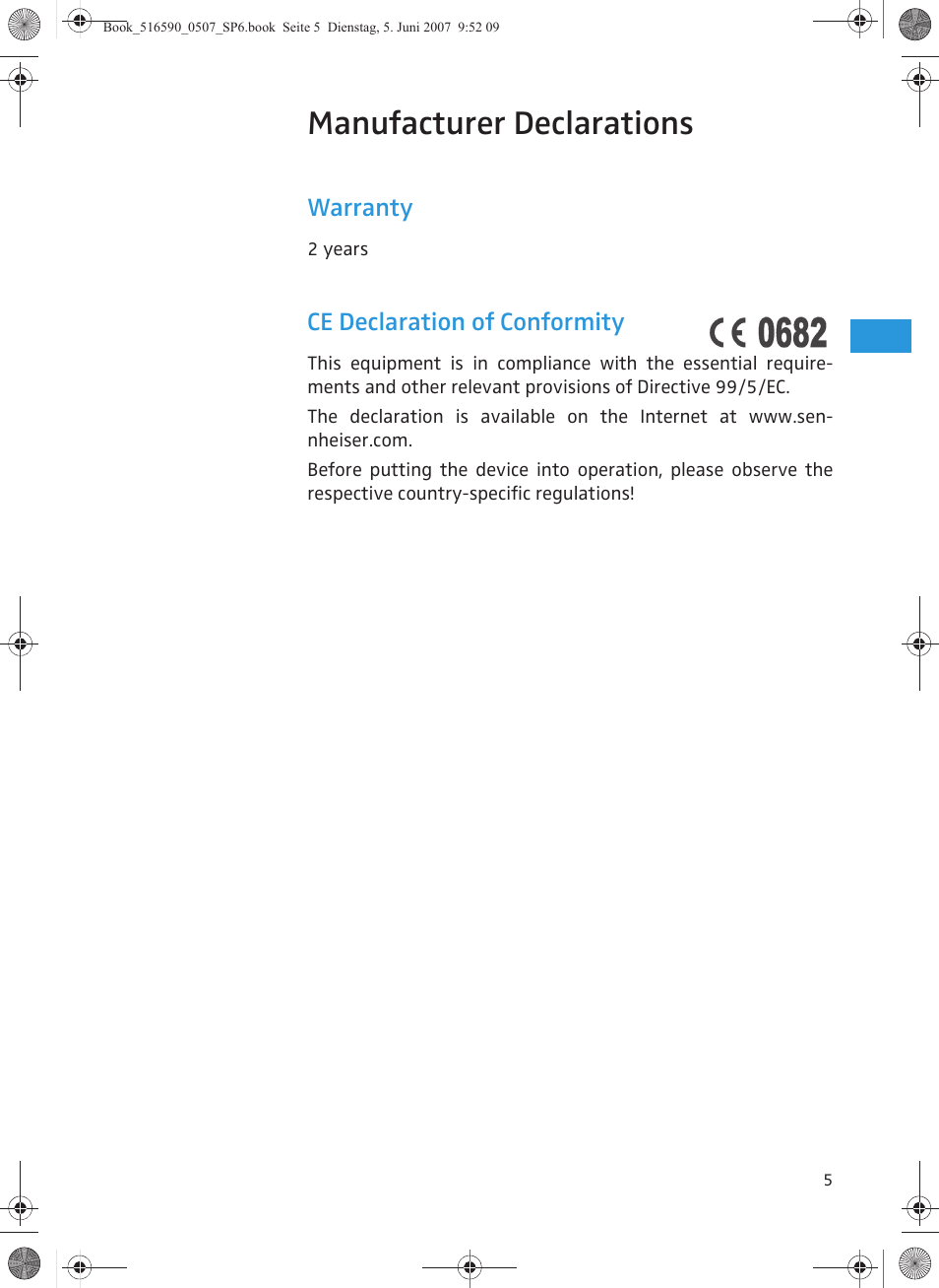 Manufacturer declarations, Warranty, Ce declaration of conformity | Sennheiser AD 3700 User Manual | Page 15 / 41