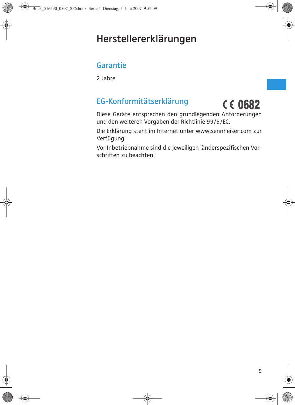 Herstellererklärungen, Garantie, Eg-konformitätserklärung | Sennheiser AD 3700 User Manual | Page 9 / 41