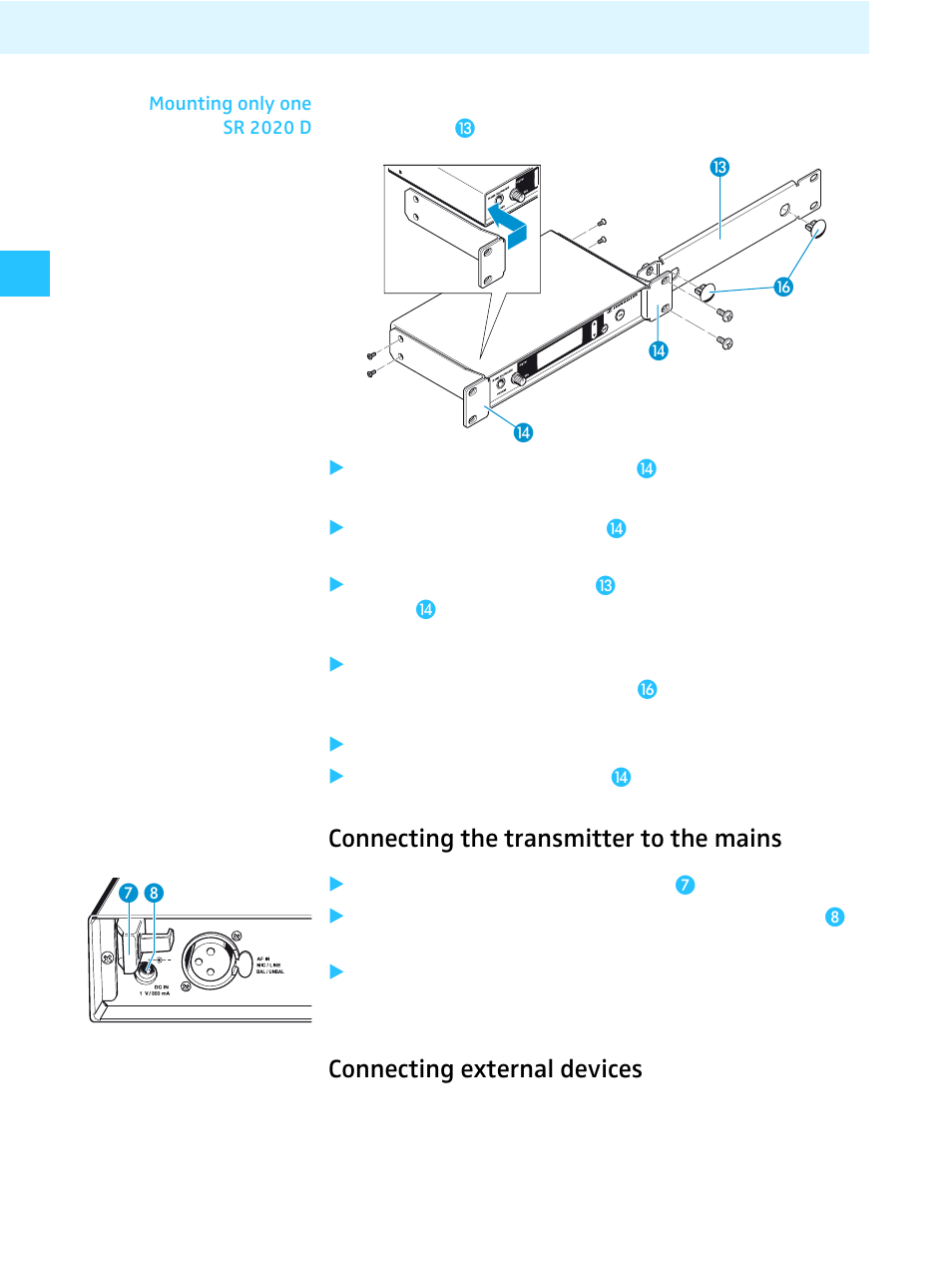 Connecting the transmitter to the mains, Connecting external devices | Sennheiser Tourguide Wireless Transmitter SR 2020 D User Manual | Page 14 / 32