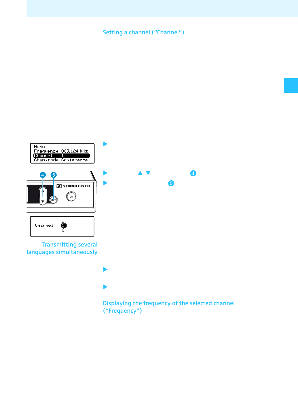 Setting a channel (“channel”) | Sennheiser Tourguide Wireless Transmitter SR 2020 D User Manual | Page 19 / 32