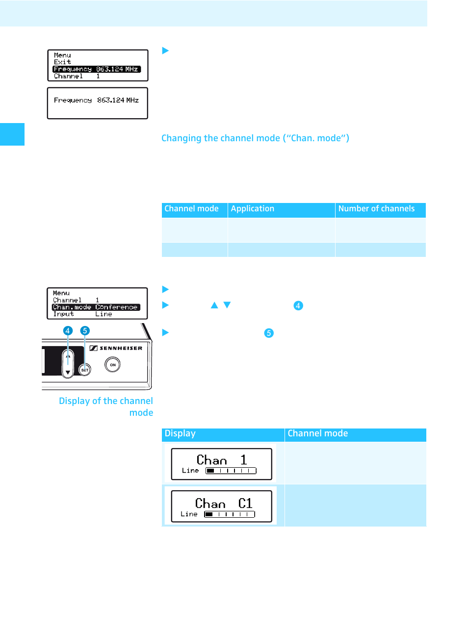 Changing the channel mode (“chan. mode”) | Sennheiser Tourguide Wireless Transmitter SR 2020 D User Manual | Page 20 / 32