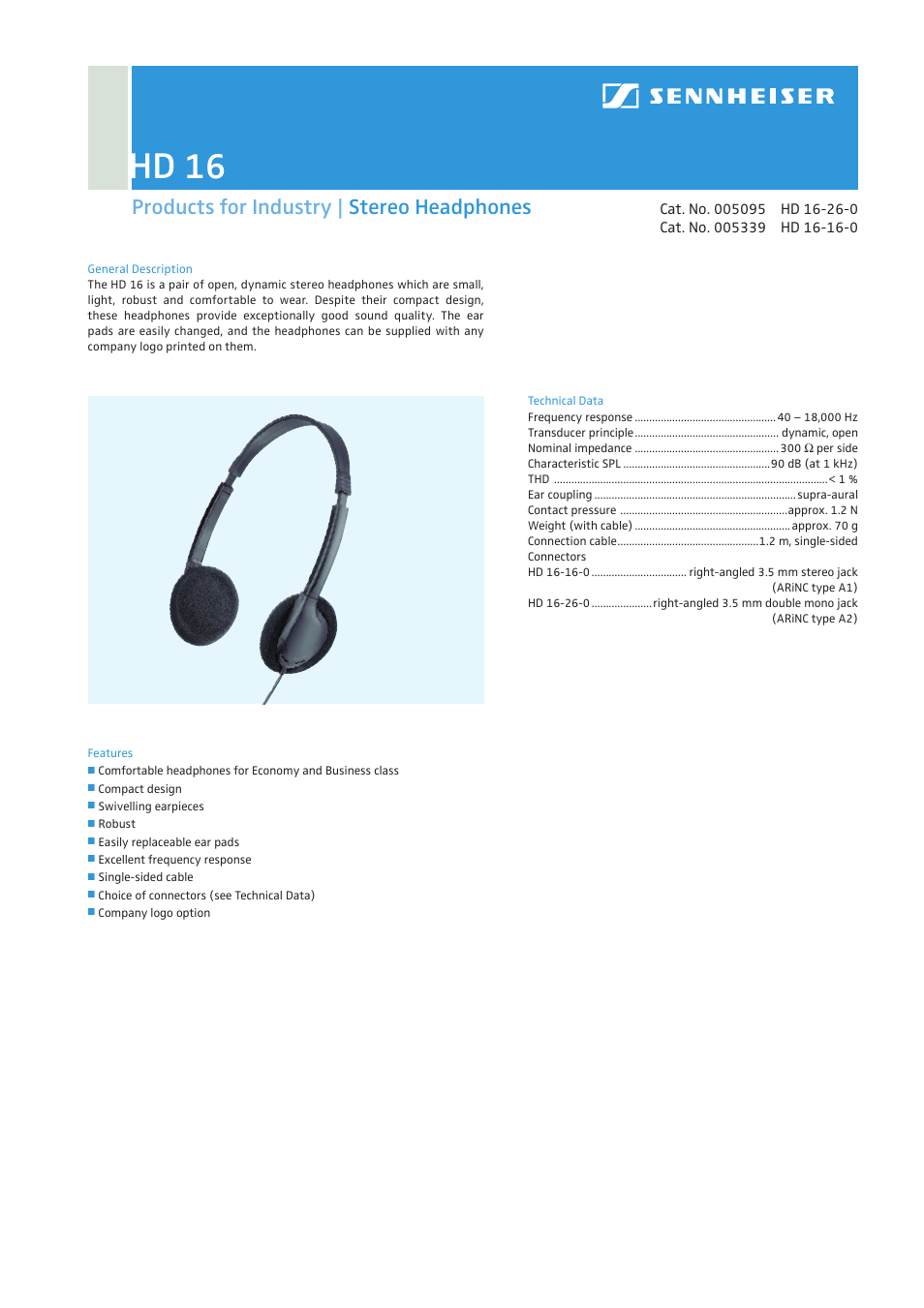 Sennheiser HD 16 User Manual | 1 page