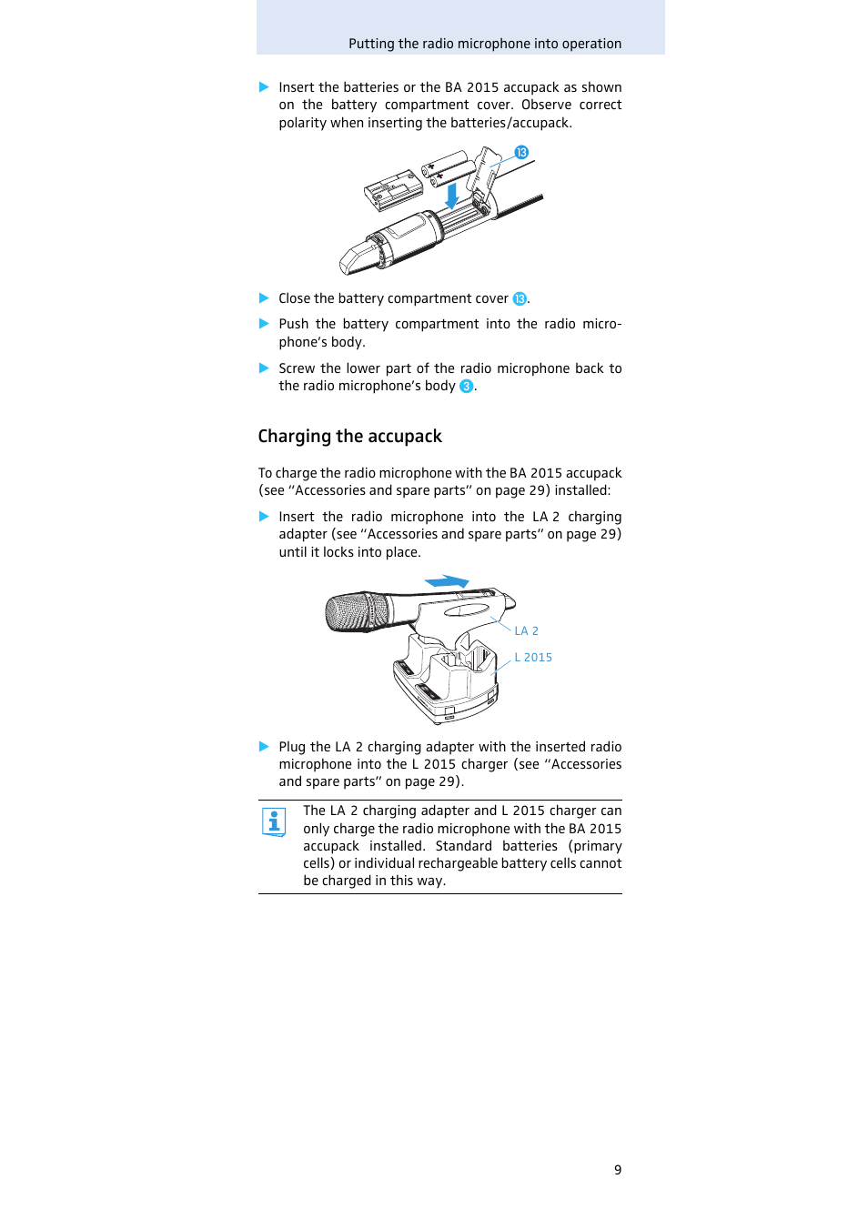 Charging the accupack | Sennheiser SKM100 User Manual | Page 10 / 38