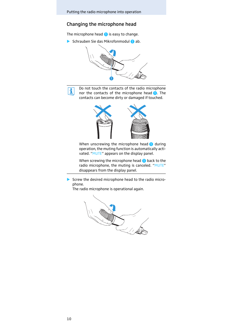 Changing the microphone head | Sennheiser SKM100 User Manual | Page 11 / 38