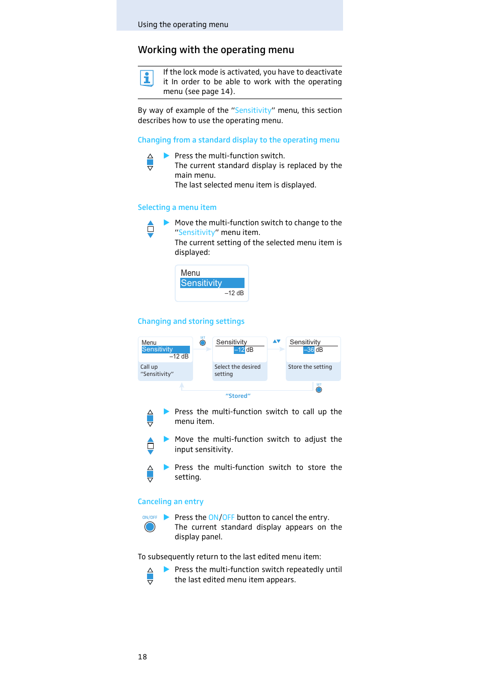 Working with the operating menu | Sennheiser SKM100 User Manual | Page 19 / 38