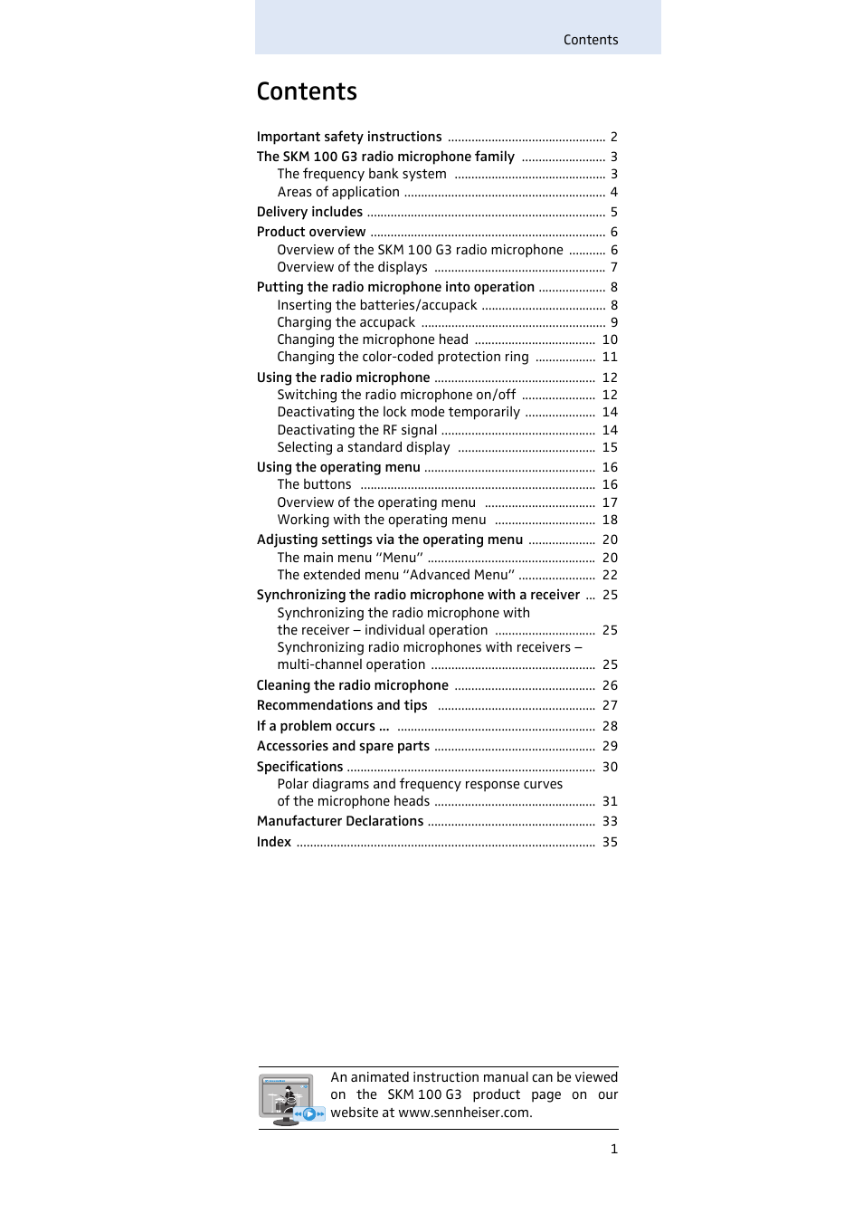 Sennheiser SKM100 User Manual | Page 2 / 38