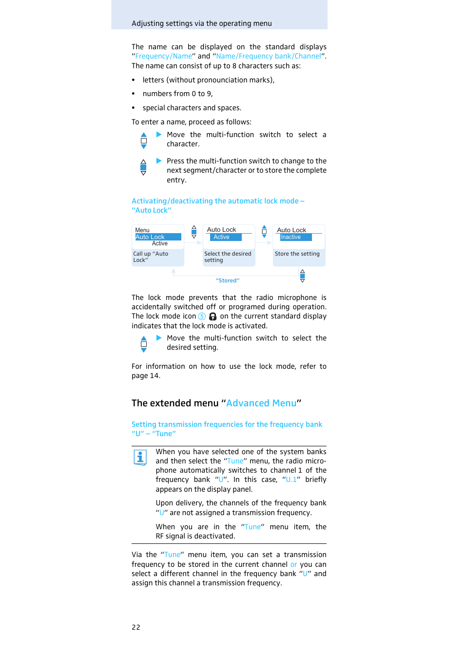 The extended menu “advanced menu, The extended menu “ advanced menu | Sennheiser SKM100 User Manual | Page 23 / 38