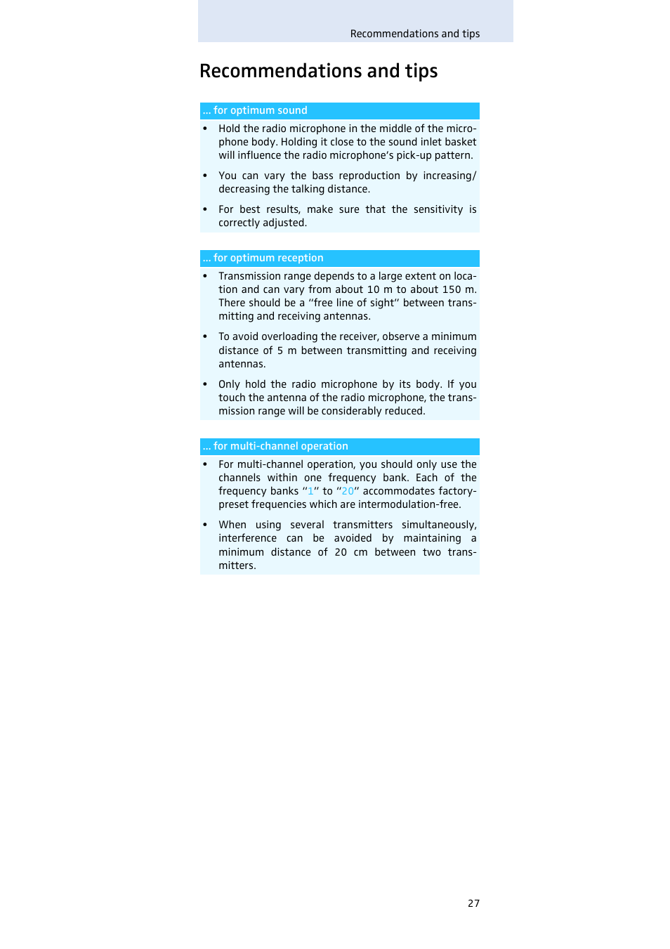 Recommendations and tips | Sennheiser SKM100 User Manual | Page 28 / 38