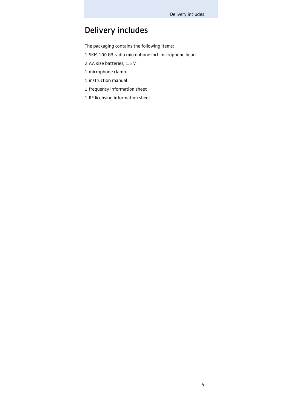 Delivery includes | Sennheiser SKM100 User Manual | Page 6 / 38