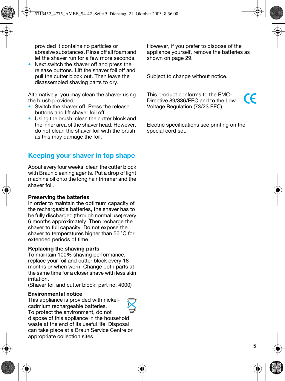 Keeping your shaver in top shape | Braun 4775 User Manual | Page 5 / 39