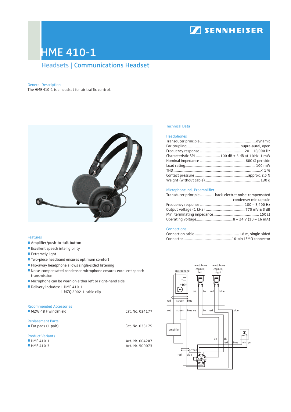 Sennheiser Communications Headset HME 410-1 User Manual | 1 page