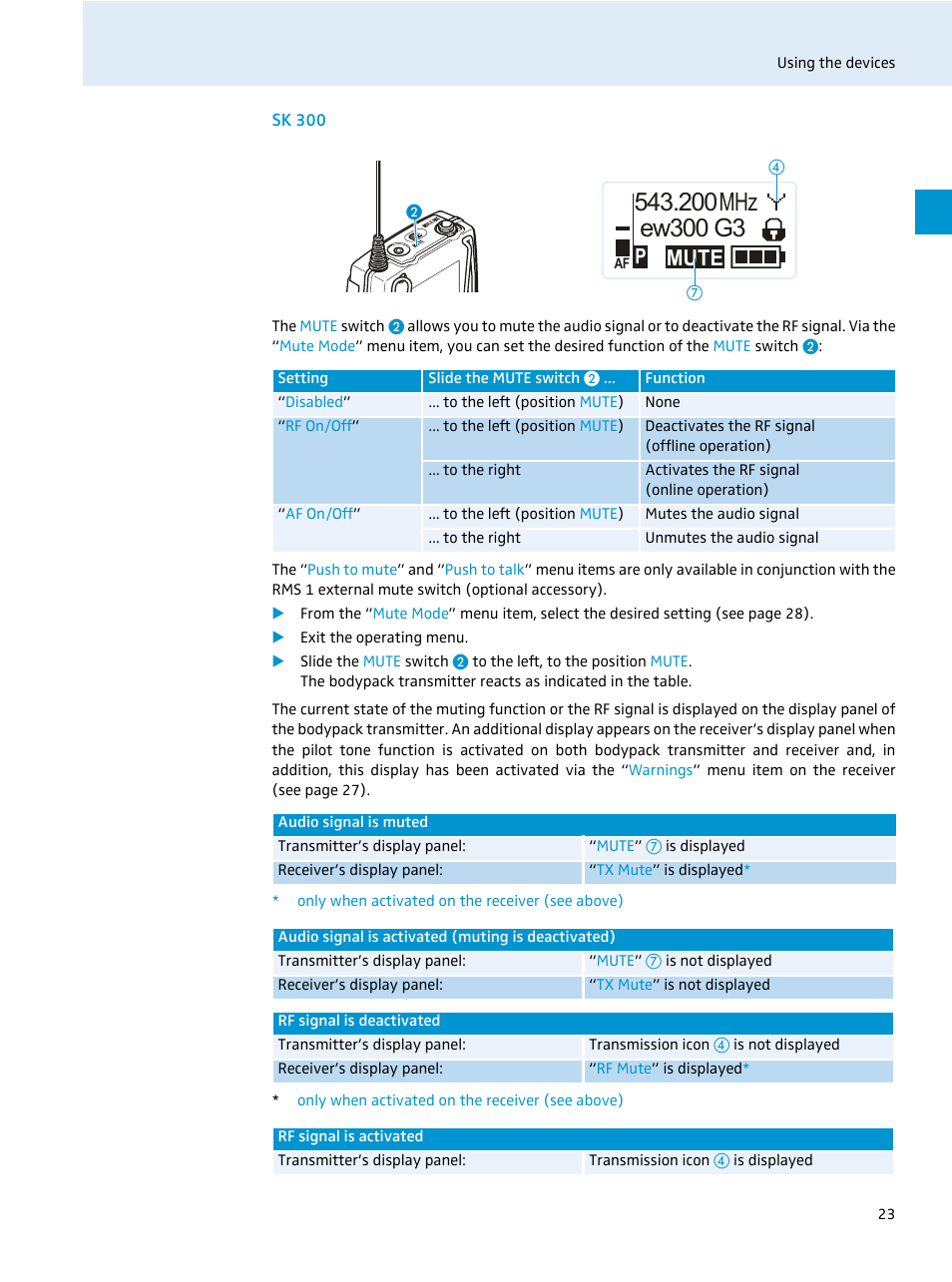 Sk 300, Mute | Sennheiser EvolutionWireless EW 300 Series User Manual | Page 25 / 42