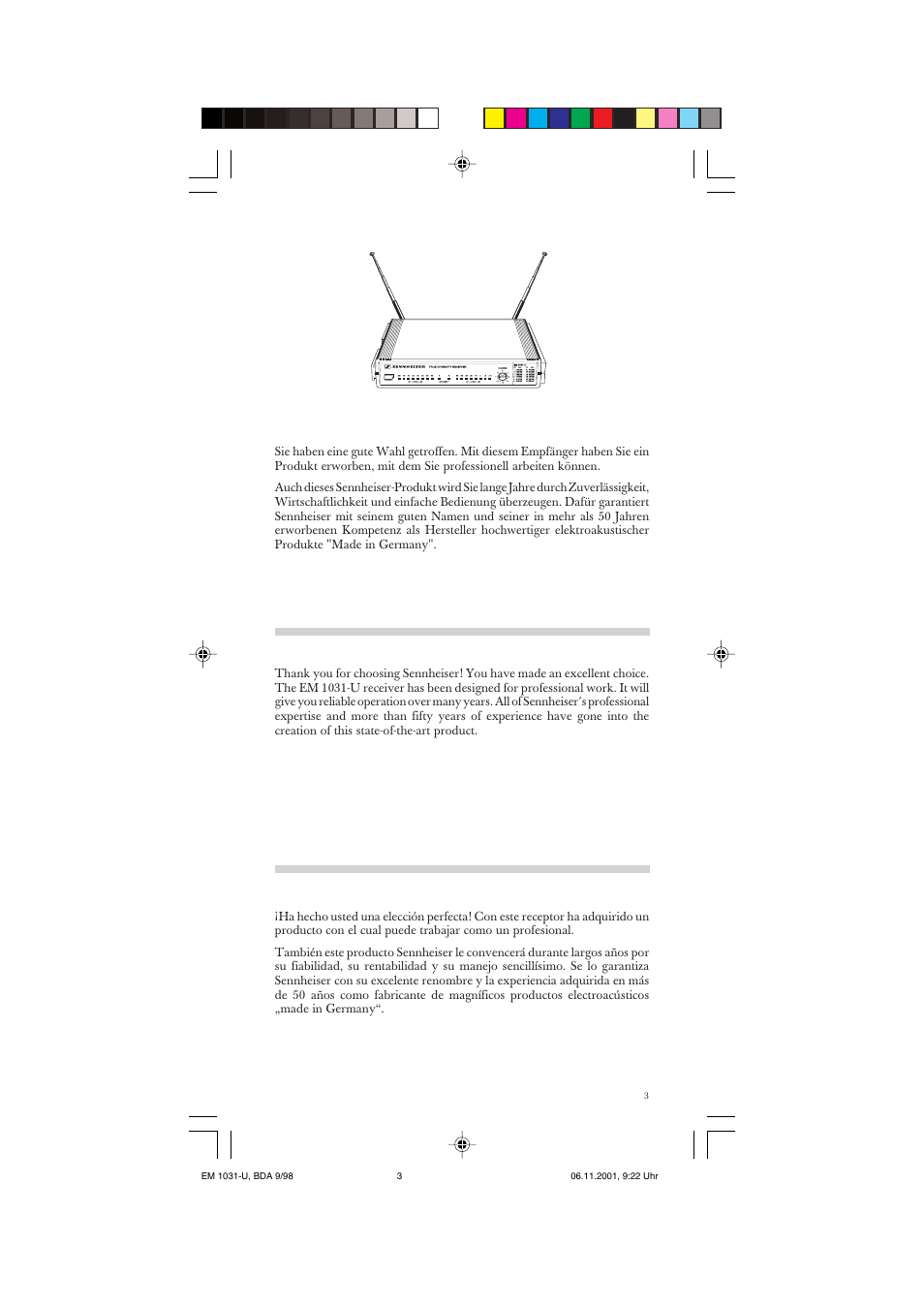 Sennheiser Receiver EM 1031-U User Manual | Page 3 / 40