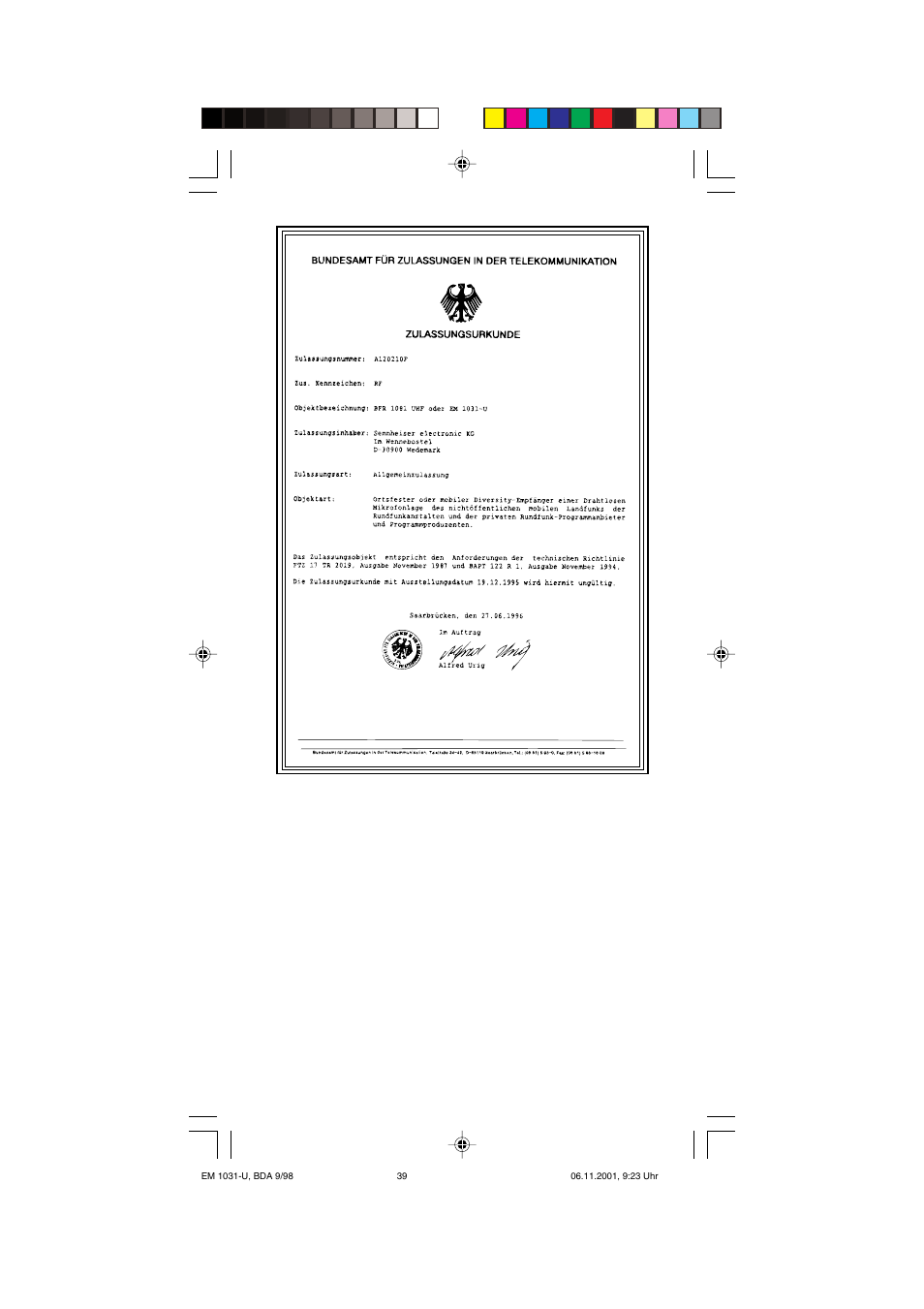 Sennheiser Receiver EM 1031-U User Manual | Page 39 / 40