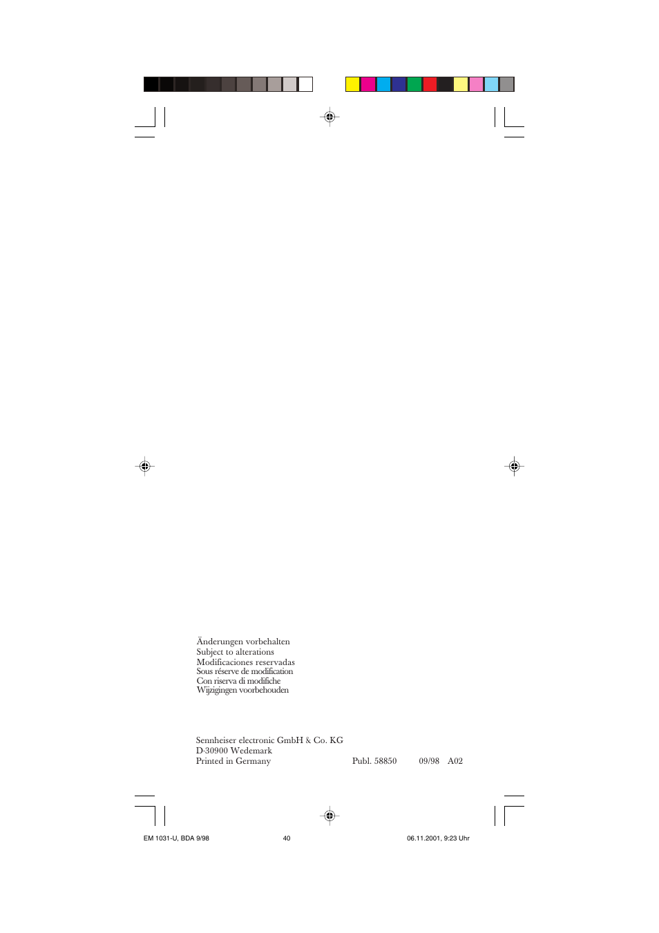 Sennheiser Receiver EM 1031-U User Manual | Page 40 / 40