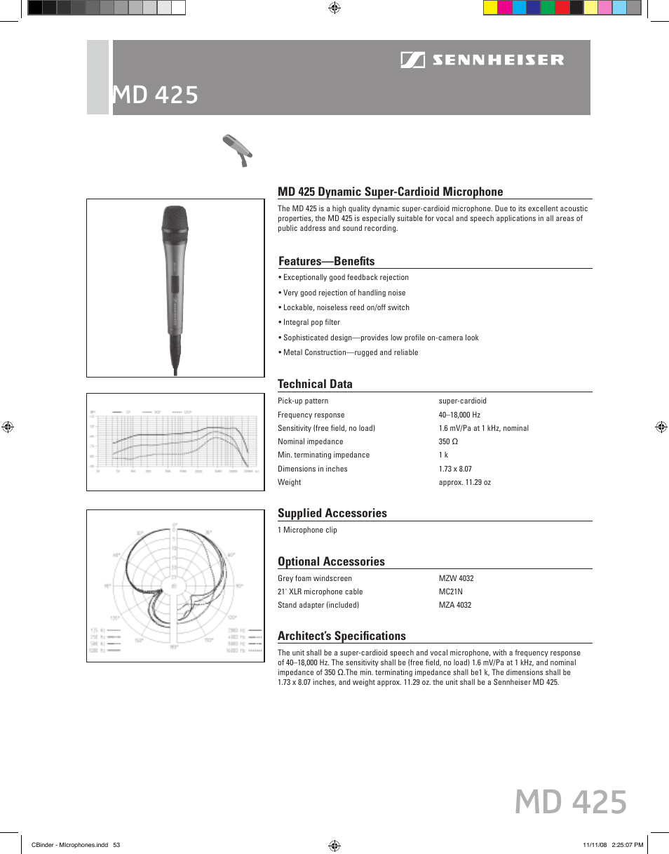 Sennheiser MD 425 User Manual | 1 page