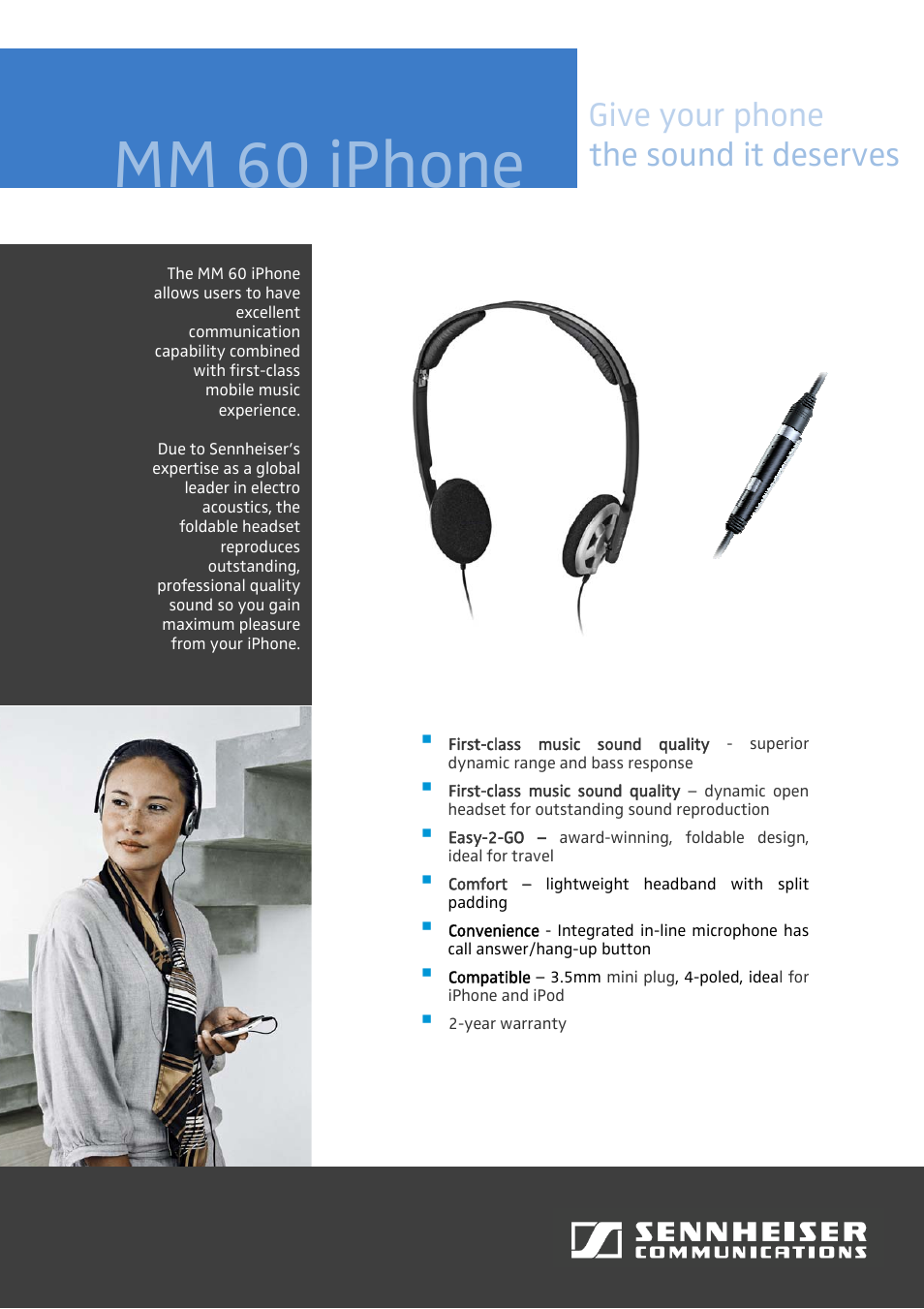 Sennheiser MM 60 iPhone User Manual | 2 pages