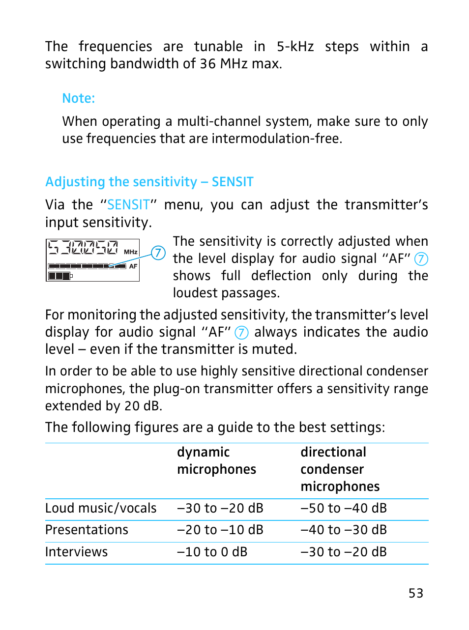 Adjusting the sensitivity - sensit | Sennheiser SKP 3000 User Manual | Page 21 / 34