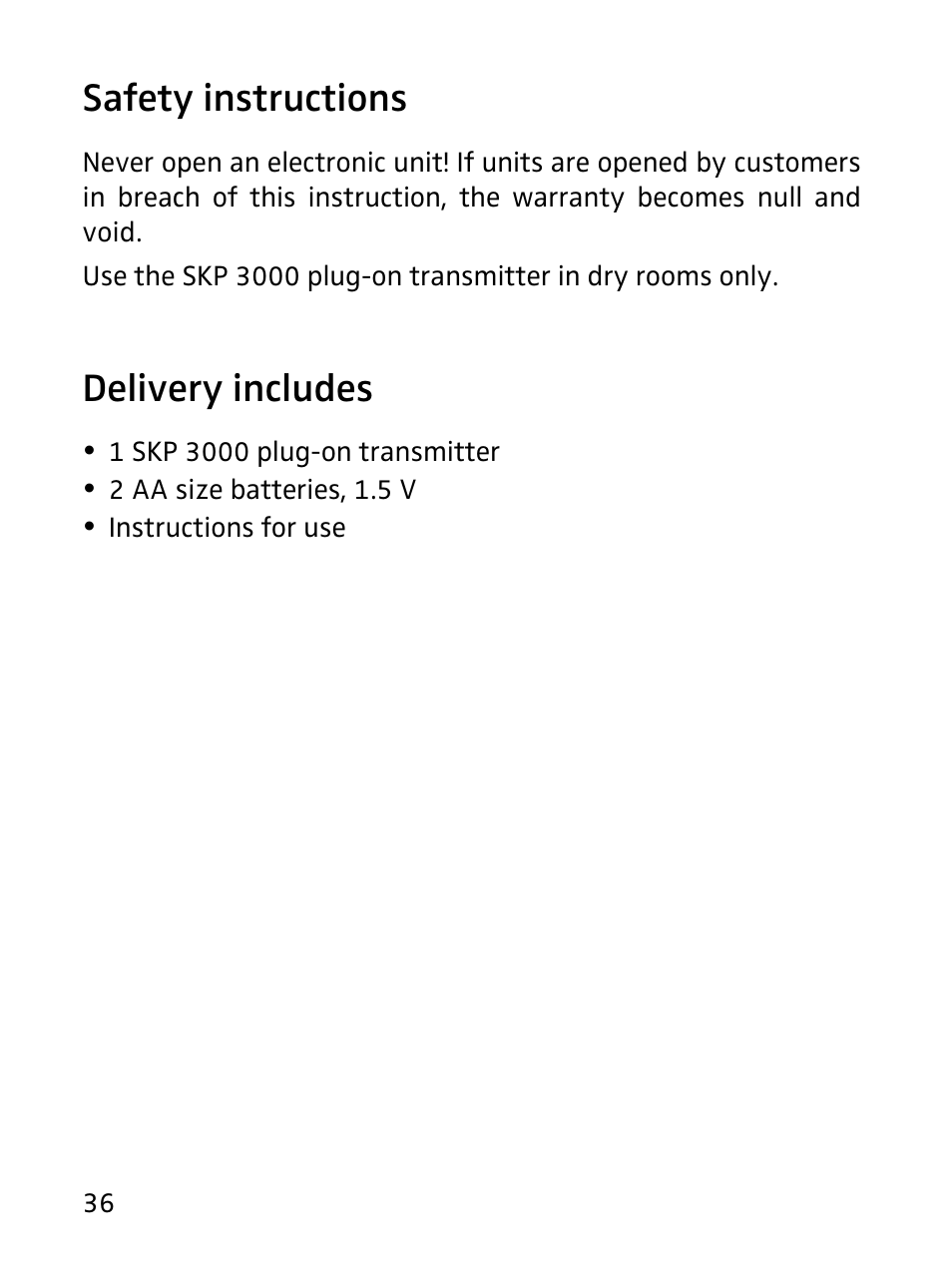 Safety instructions, Delivery includes, Safety instructions delivery includes | Sennheiser SKP 3000 User Manual | Page 4 / 34