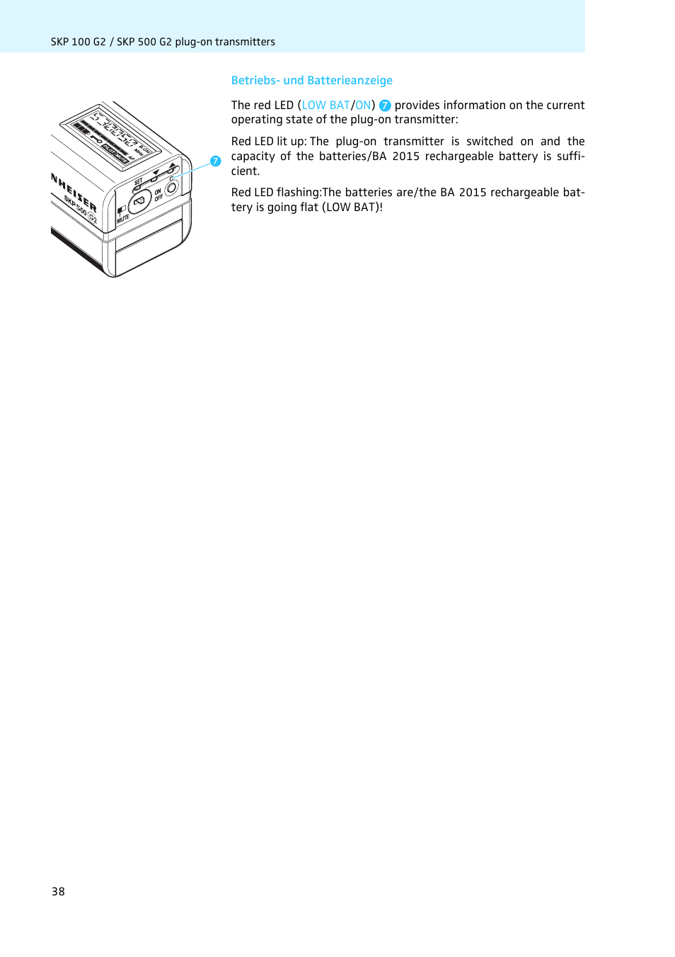 Betriebs- und batterieanzeige | Sennheiser LV308 User Manual | Page 38 / 60