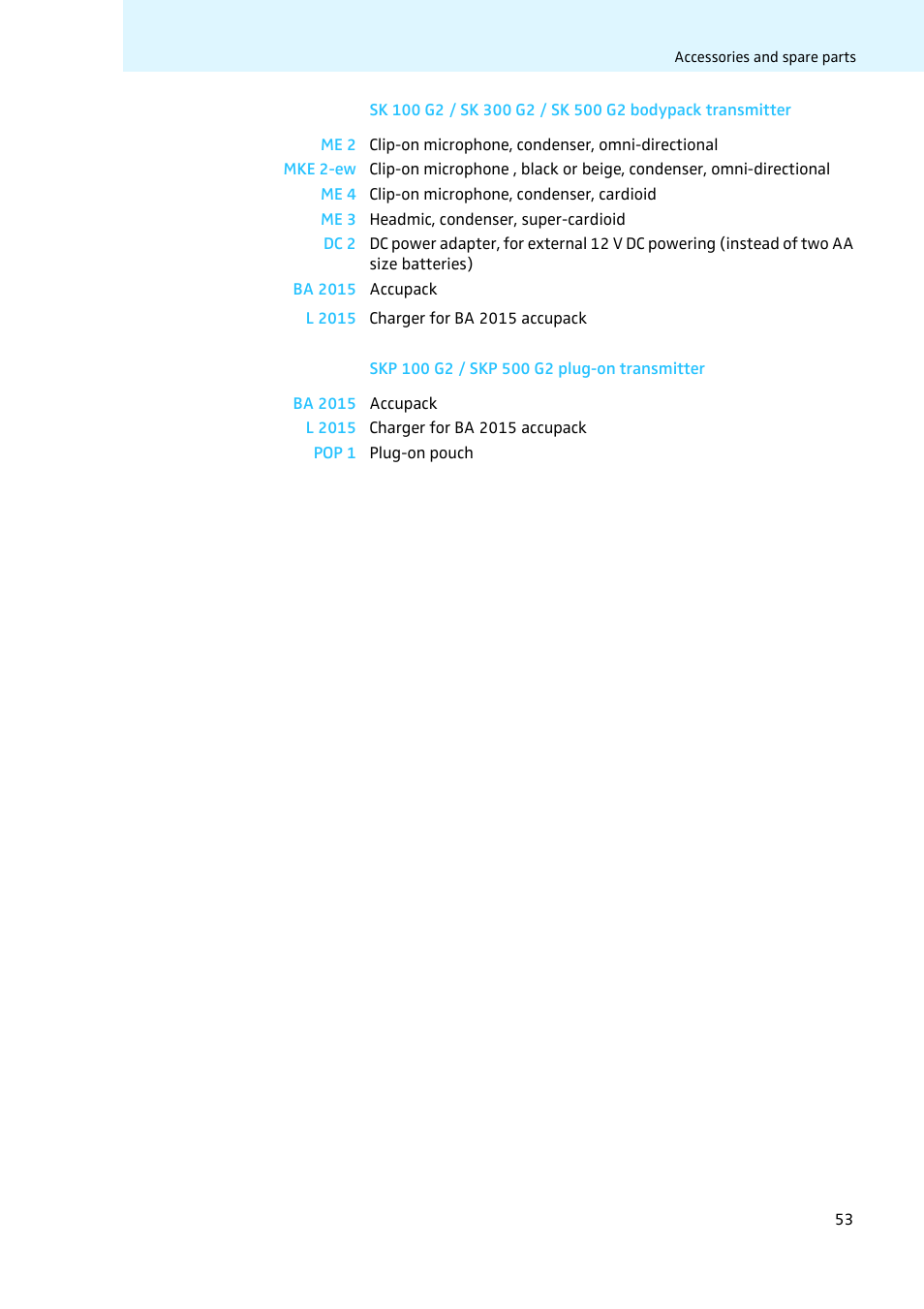 Skp 100 g2 / skp 500 g2 plug-on transmitter | Sennheiser LV308 User Manual | Page 53 / 60
