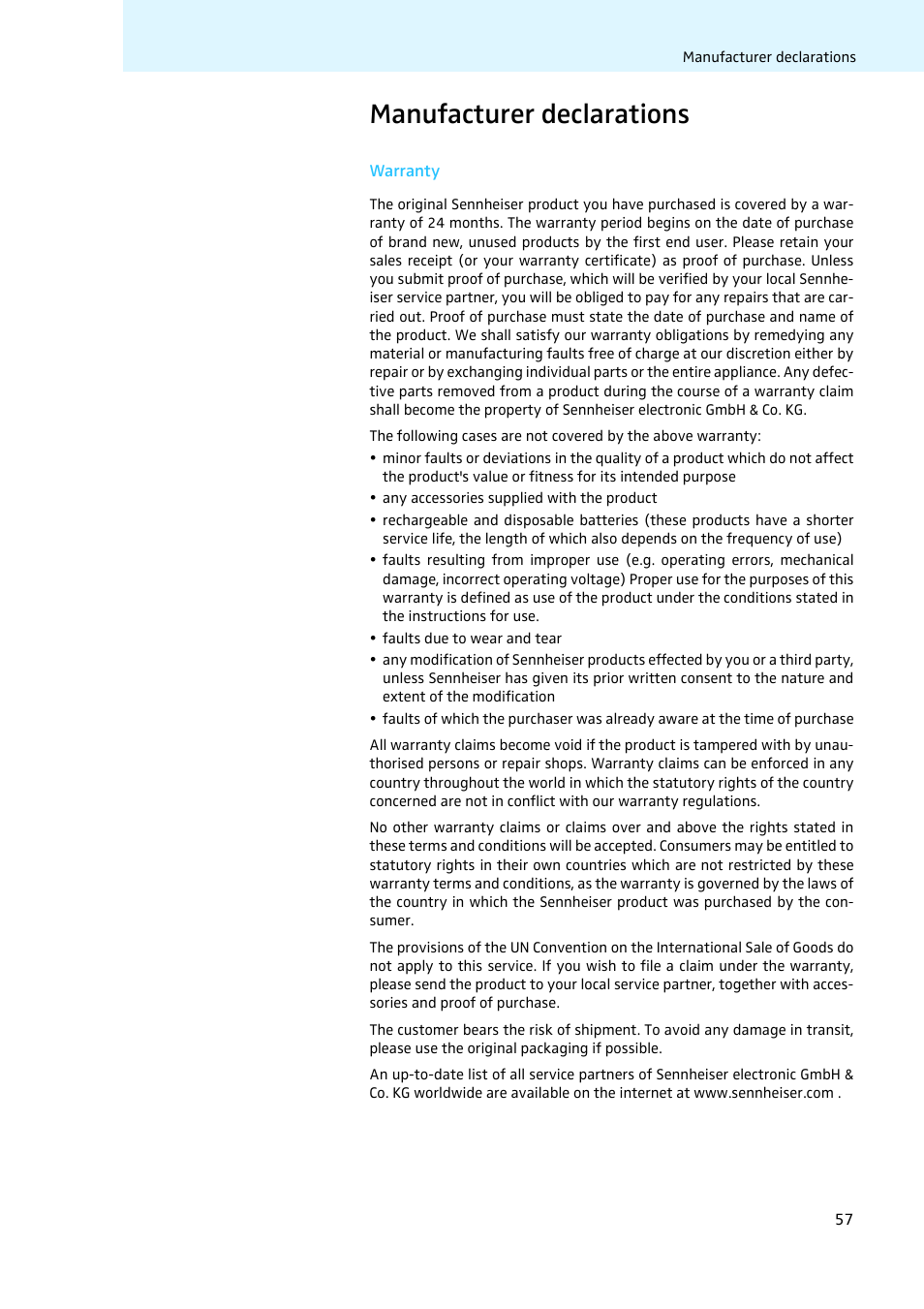 Manufacturer declarations | Sennheiser LV308 User Manual | Page 57 / 60