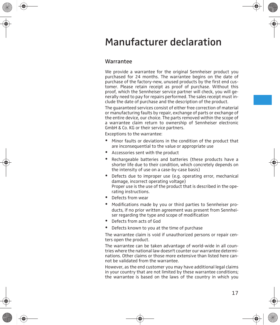 Manufacturer declaration | Sennheiser 500643 User Manual | Page 18 / 20