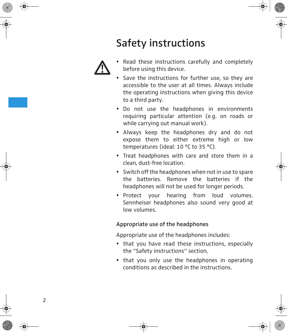 Safety instructions | Sennheiser 500643 User Manual | Page 3 / 20