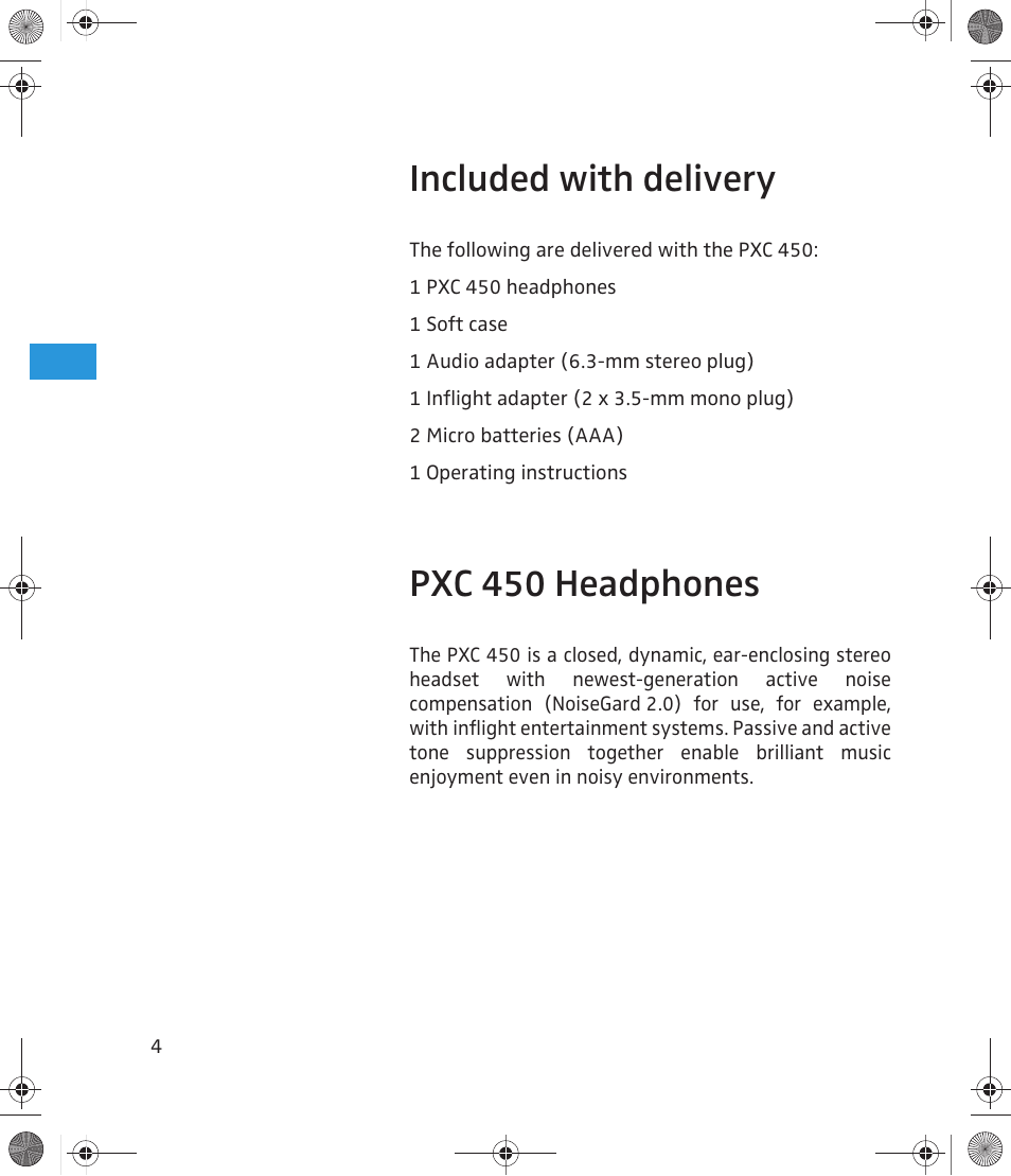 Included with delivery, Pxc 450 headphones | Sennheiser 500643 User Manual | Page 5 / 20