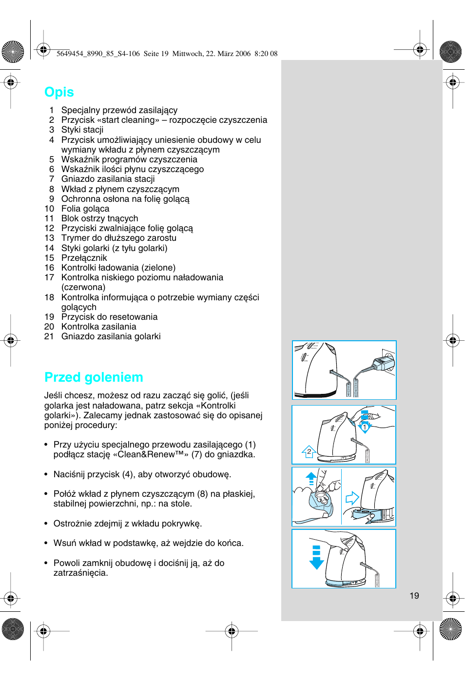 Opis, Przed goleniem | Braun 8990 User Manual | Page 19 / 99