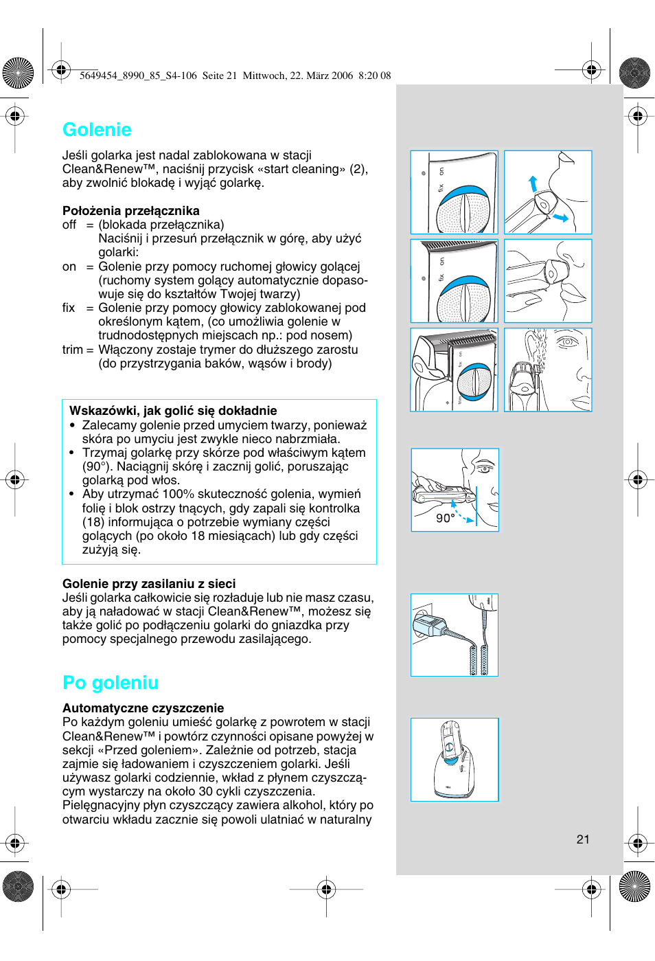 Golenie, Po goleniu | Braun 8990 User Manual | Page 21 / 99