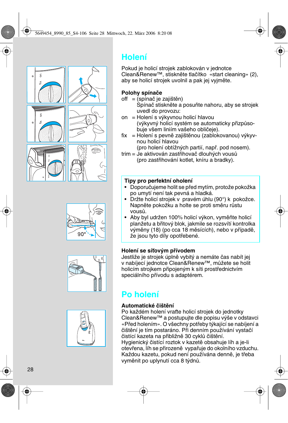 Holení, Po holení | Braun 8990 User Manual | Page 28 / 99