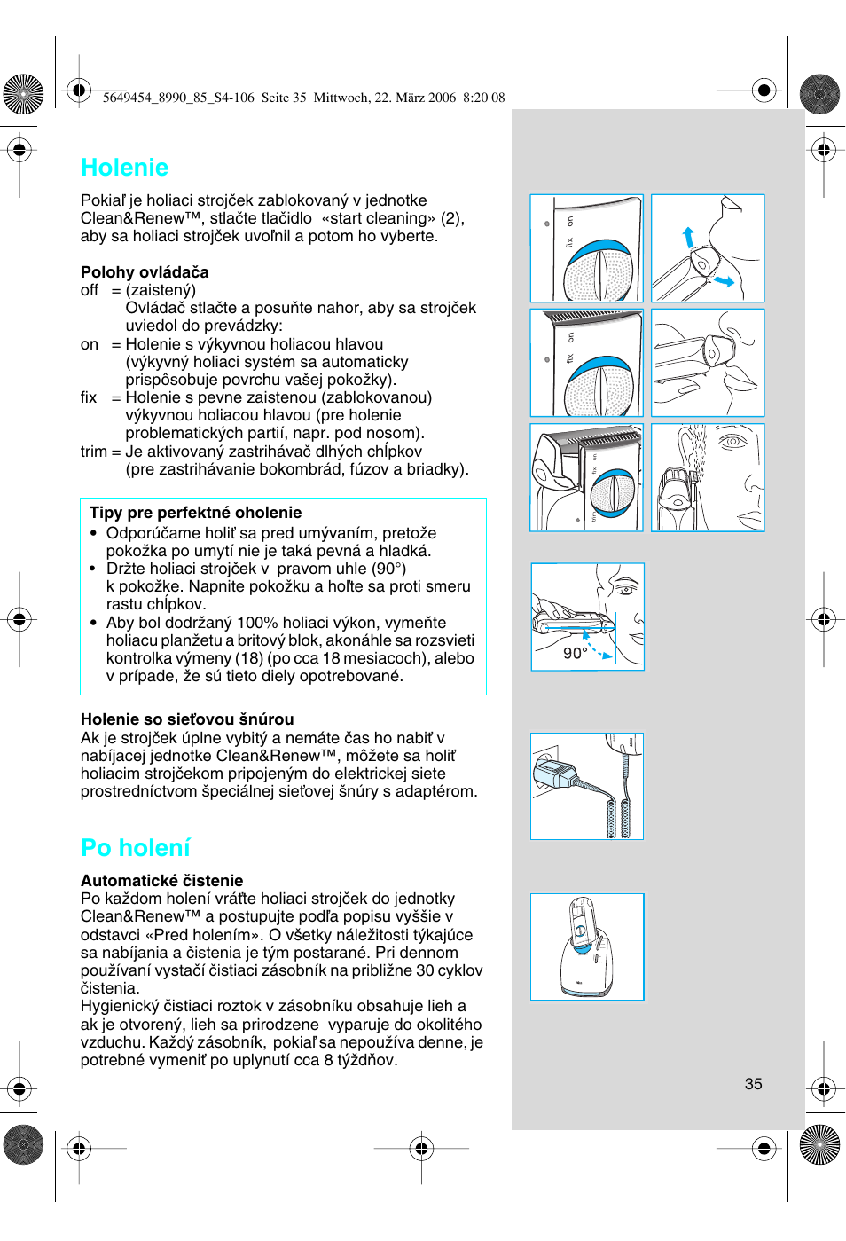 Holenie, Po holení | Braun 8990 User Manual | Page 35 / 99