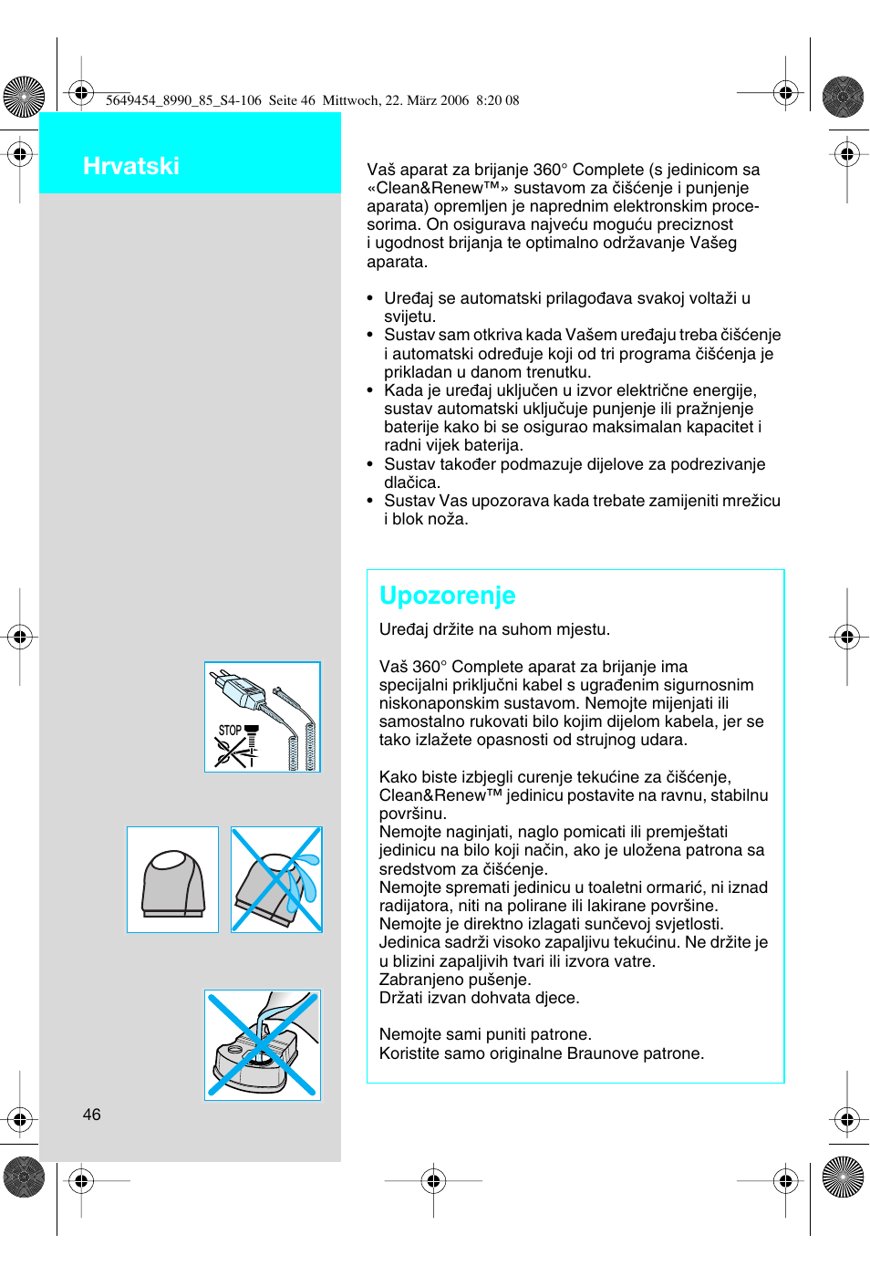 Upozorenje, Hrvatski | Braun 8990 User Manual | Page 46 / 99