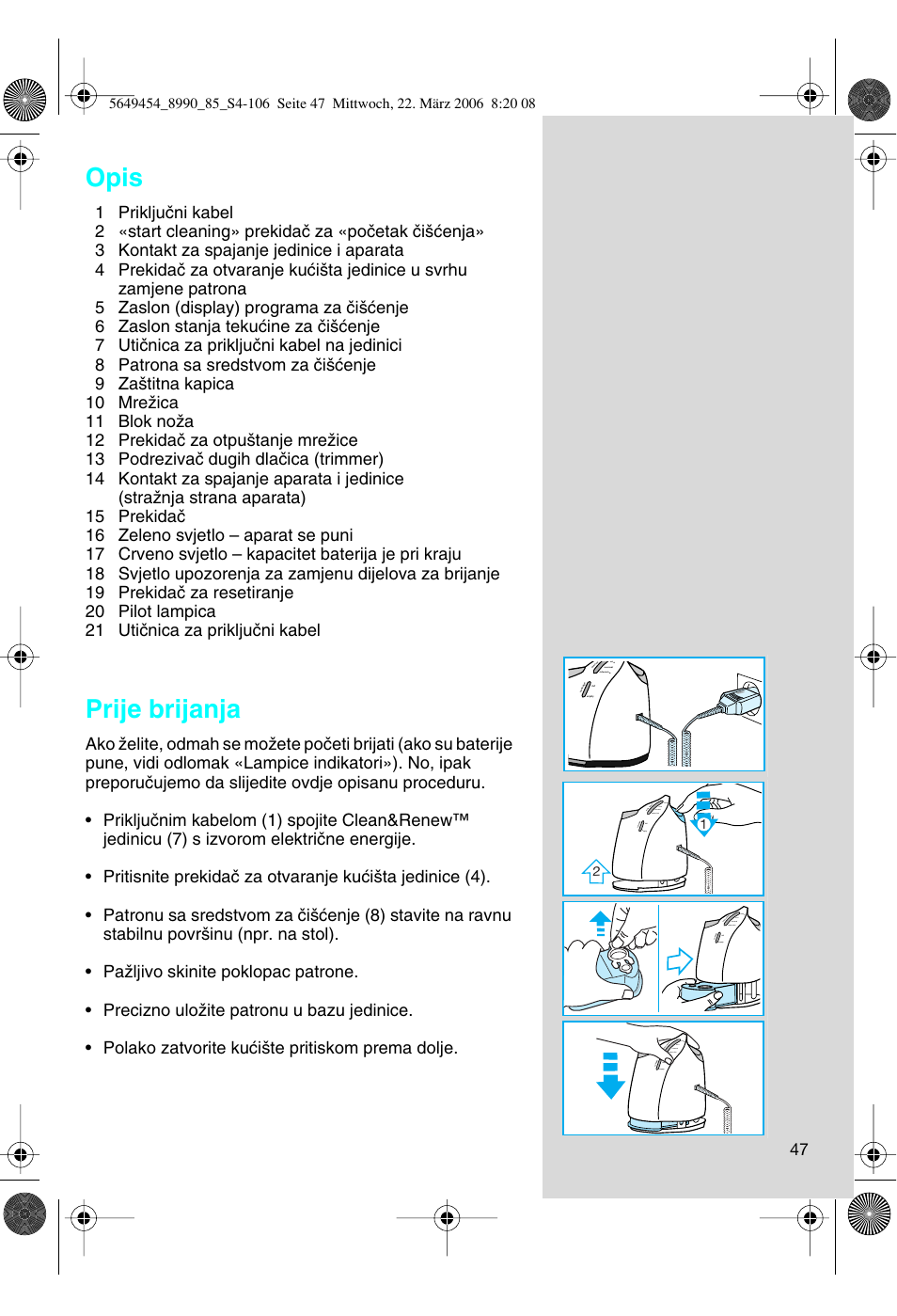 Opis, Prije brijanja | Braun 8990 User Manual | Page 47 / 99