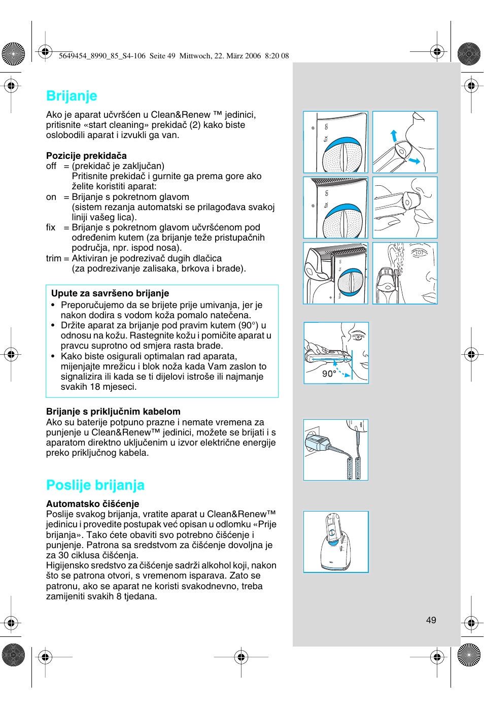 Brijanje, Poslije brijanja | Braun 8990 User Manual | Page 49 / 99