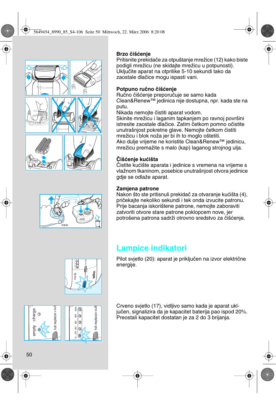 Lampice indikatori, Empty charge | Braun 8990 User Manual | Page 50 / 99